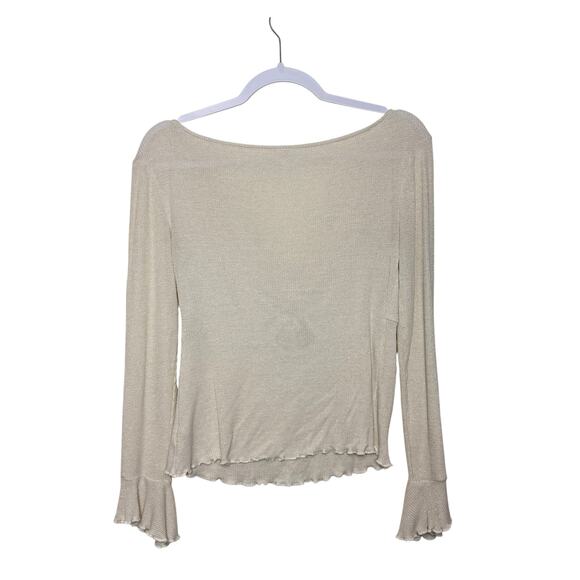 Free People Intimately Waffle Knit Bell Sleeve Blouse Women M Cream Tie Front - Picture 2 of 9